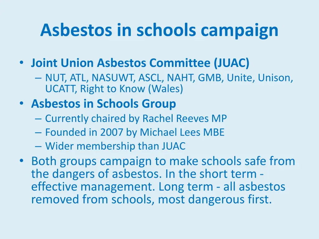 asbestos in schools campaign