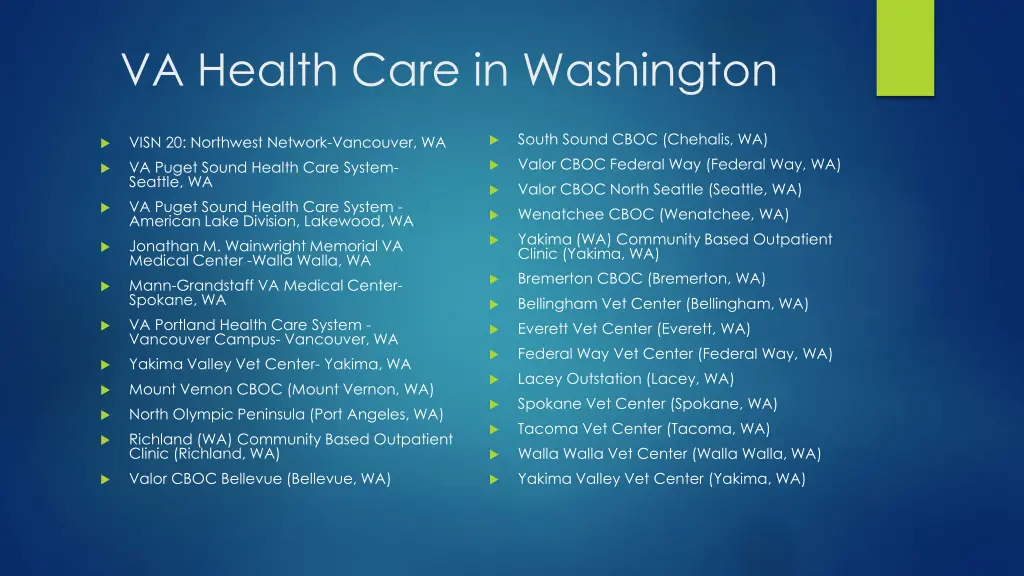 va health care in washington