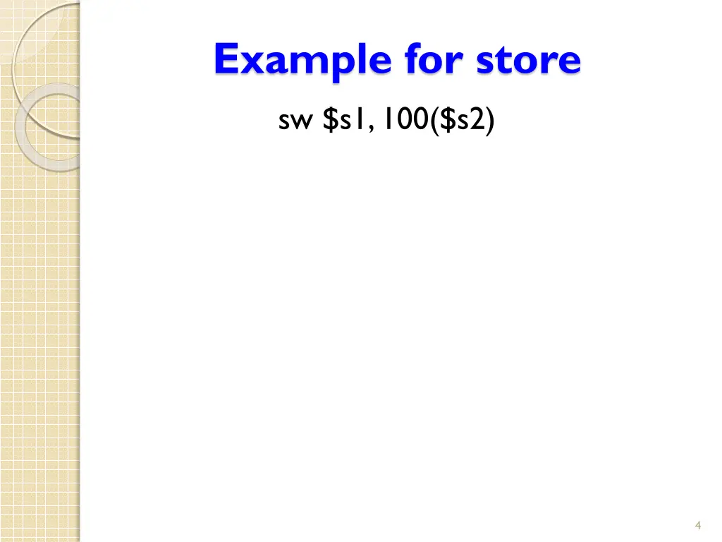 example for store sw s1 100 s2