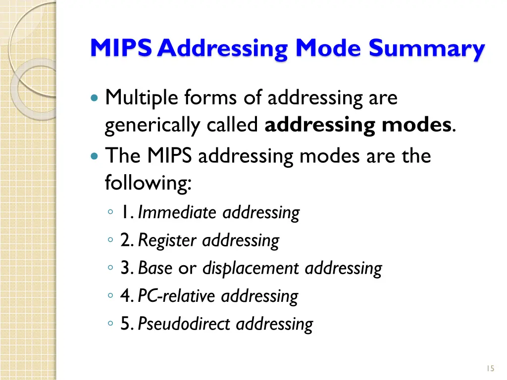 mips addressing mode summary