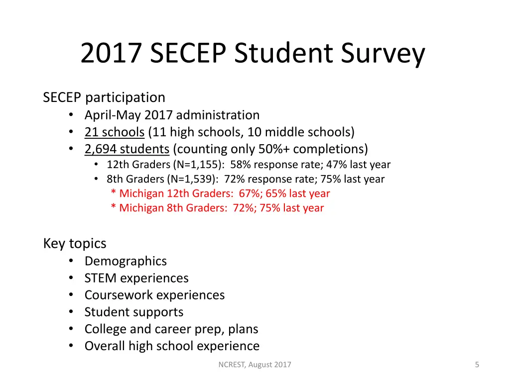 2017 secep student survey