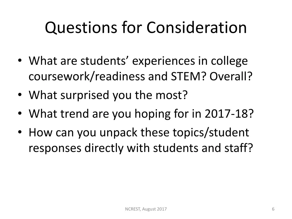 questions for consideration