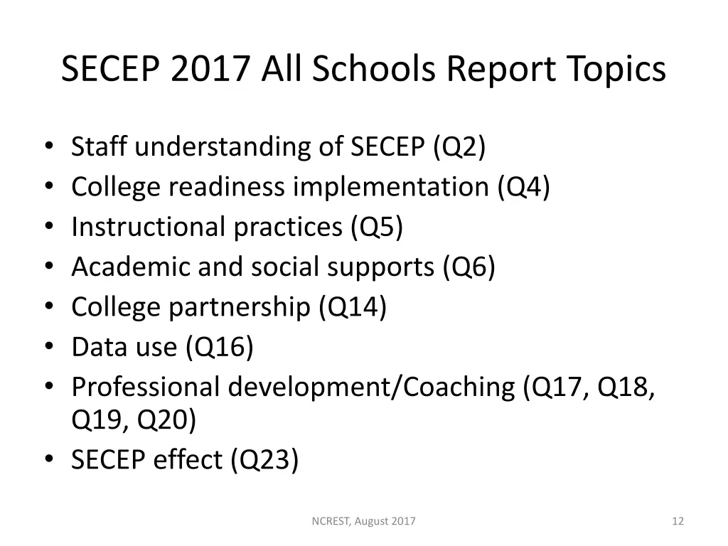 secep 2017 all schools report topics