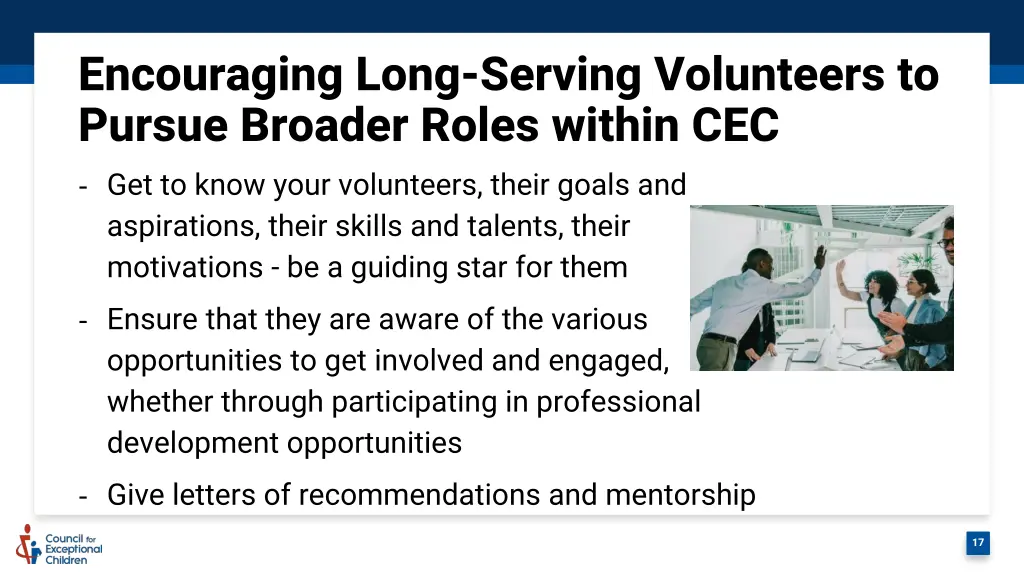 encouraging long serving volunteers to pursue