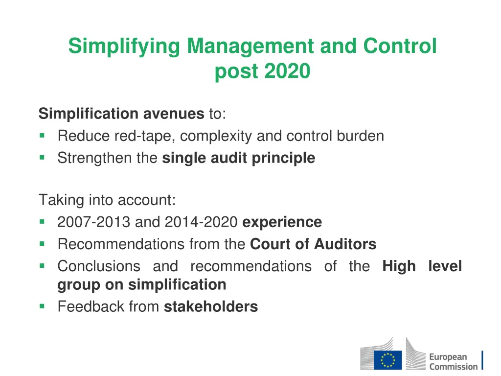 simplifying management and control post 2020