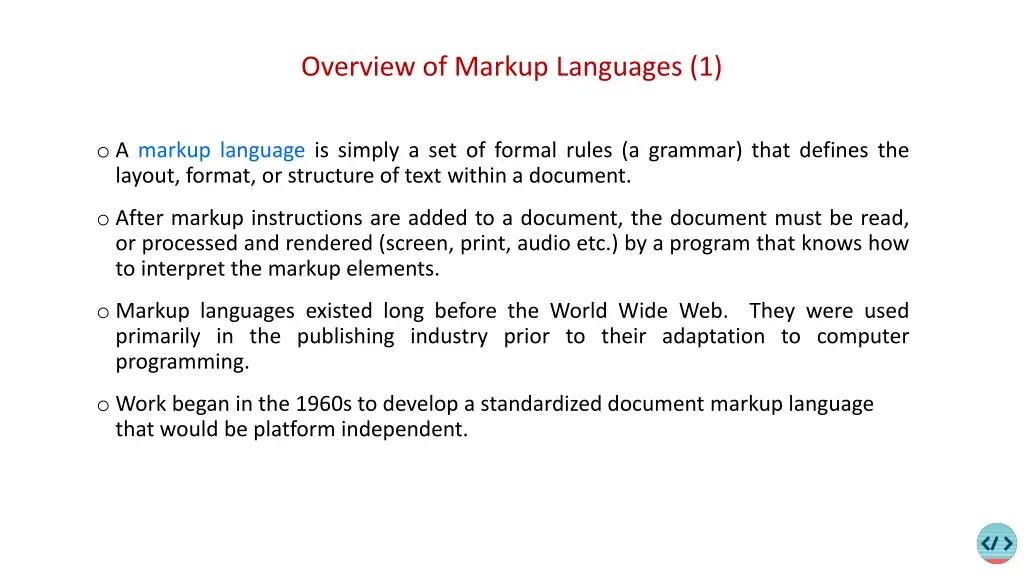 overview of markup languages 1