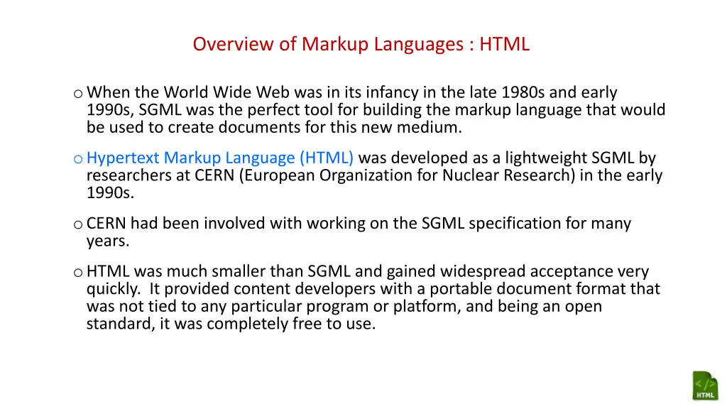 overview of markup languages html