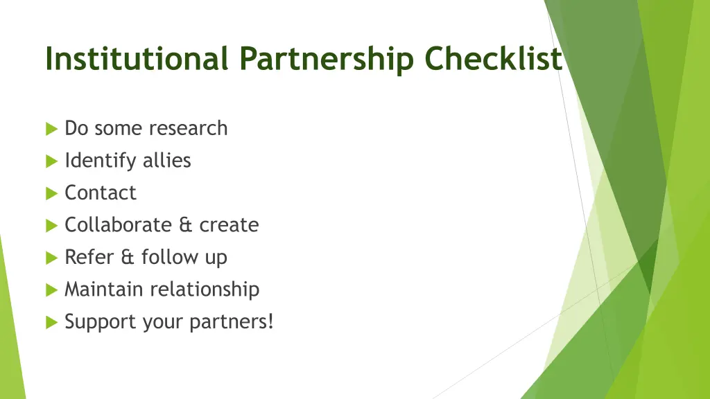 institutional partnership checklist