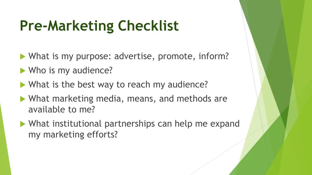 pre marketing checklist