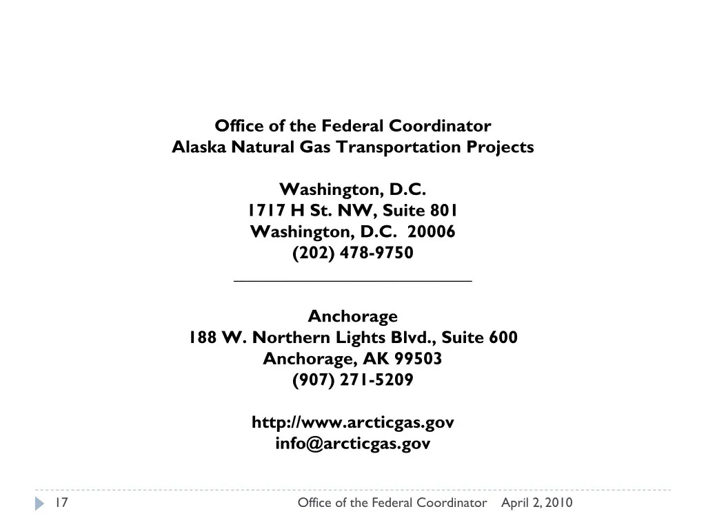 office of the federal coordinator alaska natural