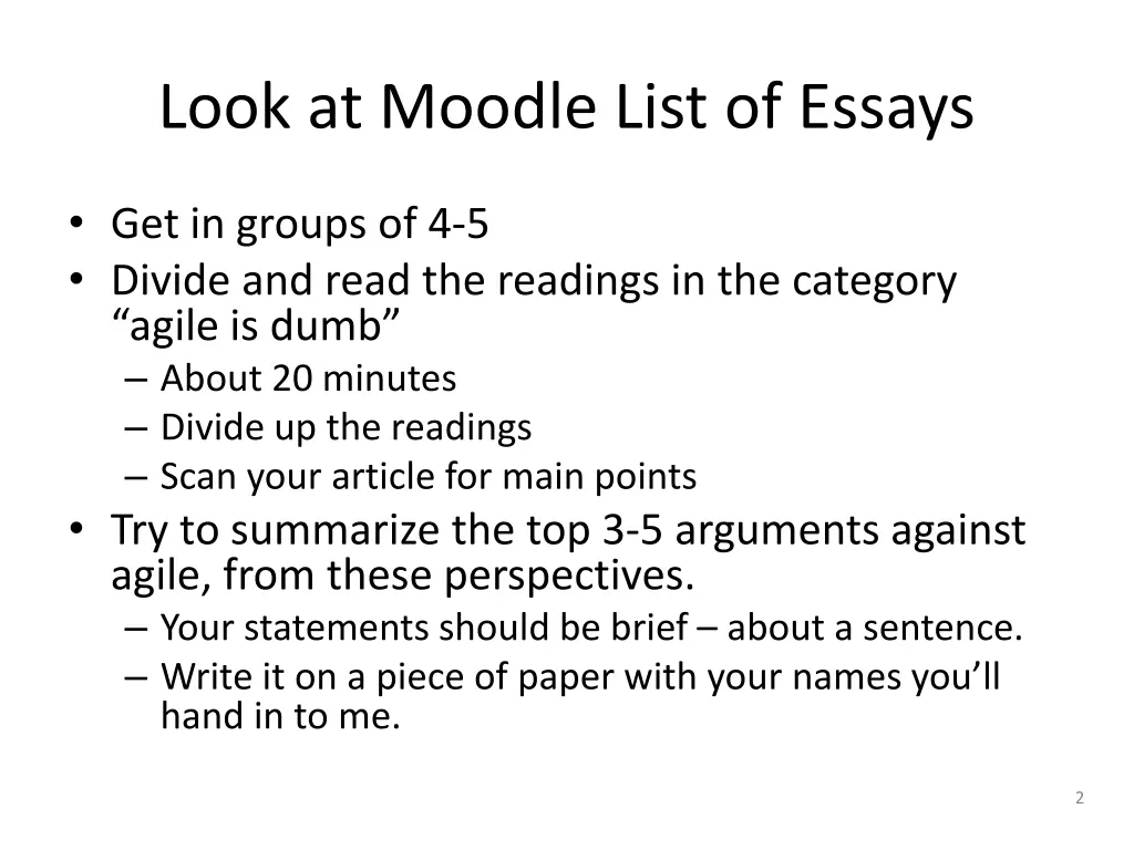look at moodle list of essays