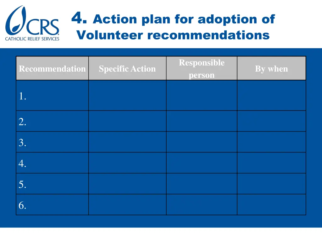 4 action plan for adoption of volunteer
