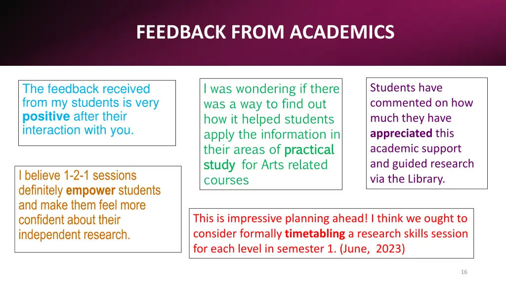 feedback from academics