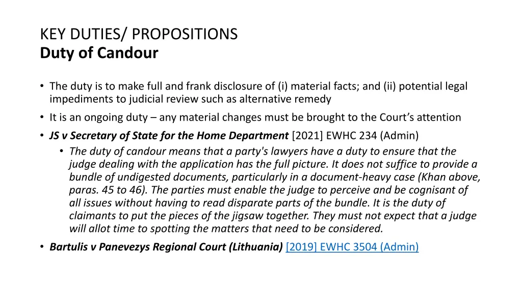 key duties propositions duty of candour