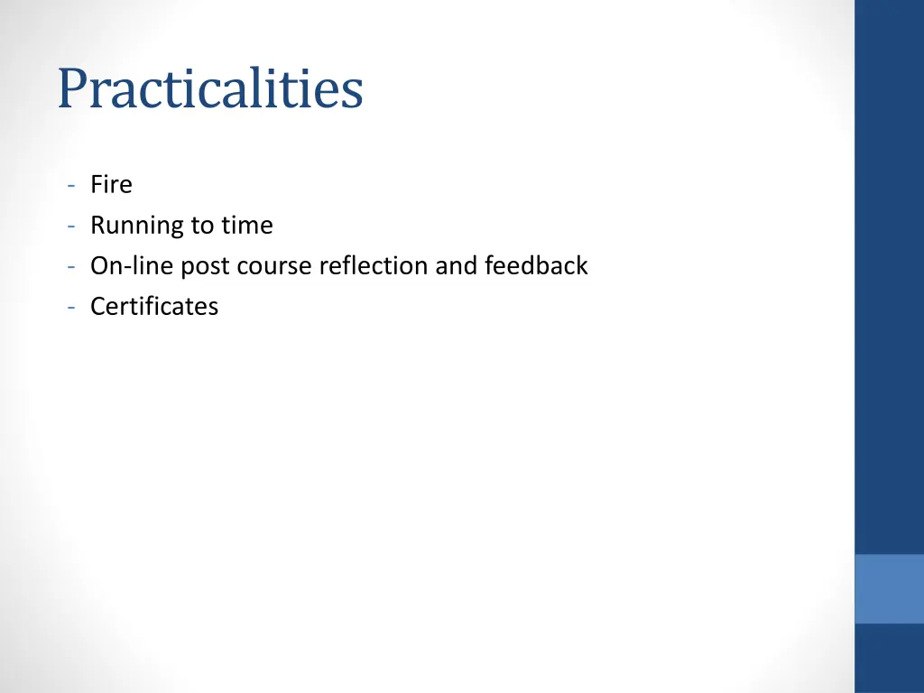 practicalities