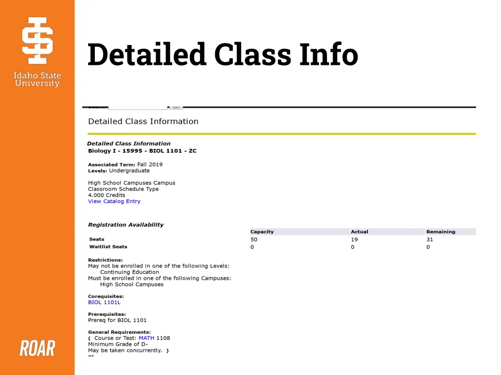 detailed class info