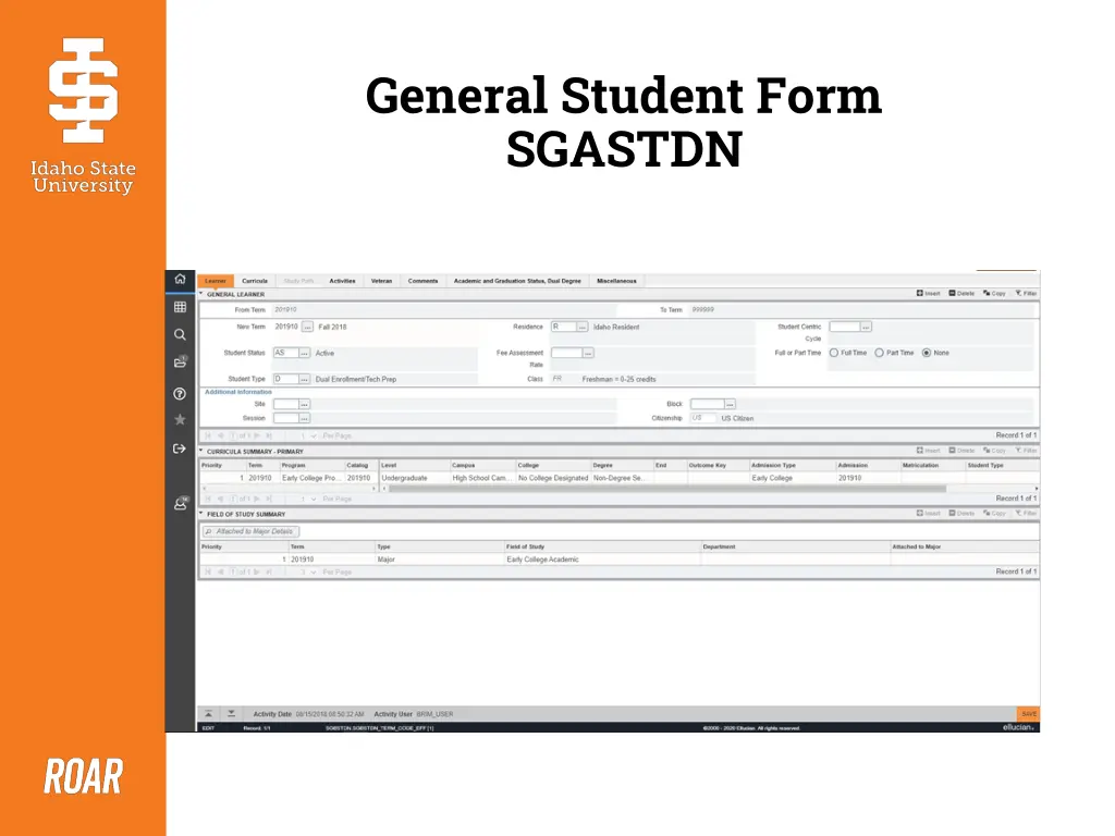 general student form sgastdn