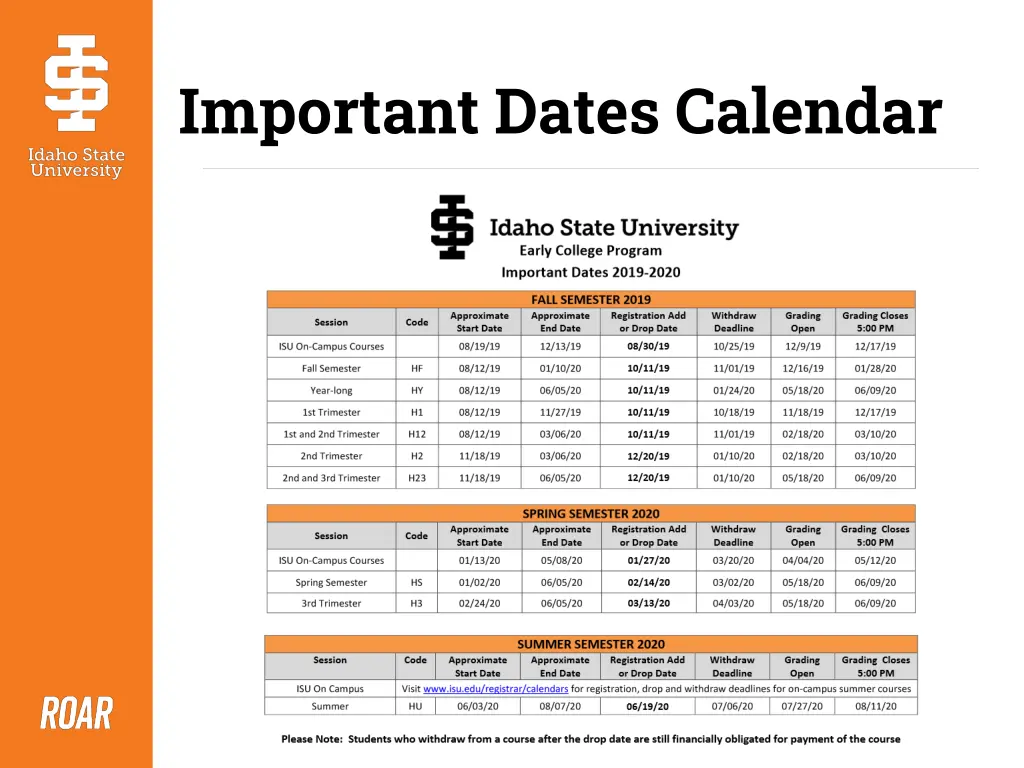 important dates calendar