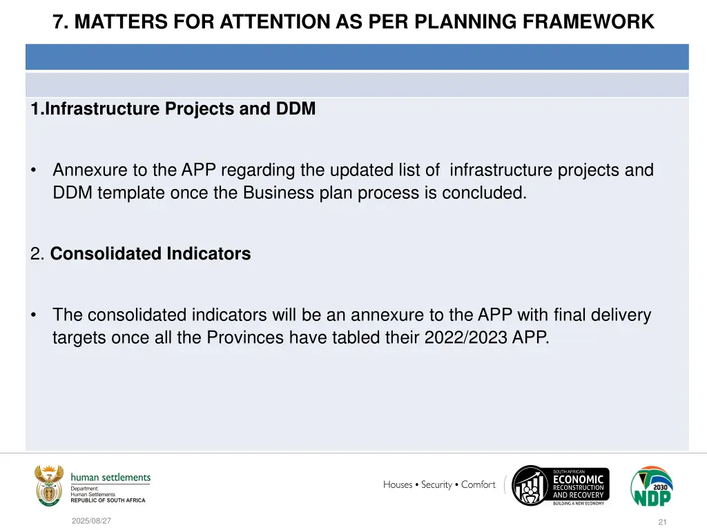 7 matters for attention as per planning framework