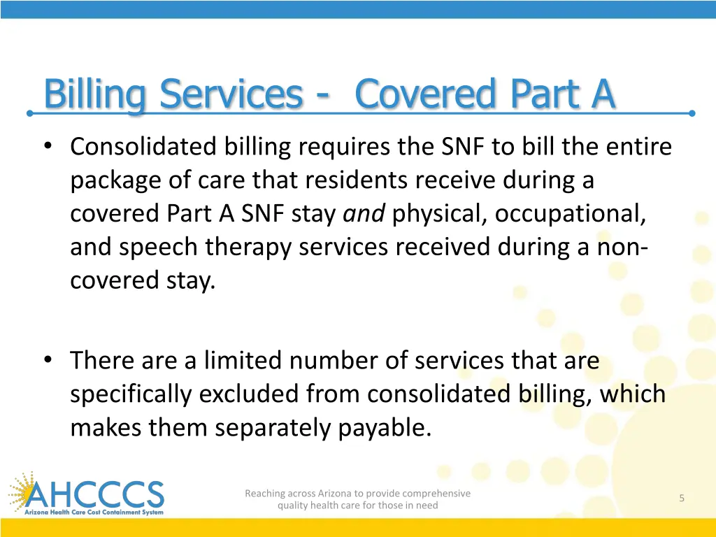 billing services covered part a consolidated