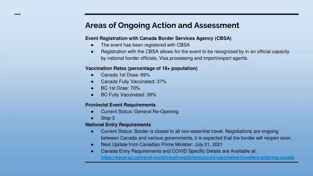 areas of ongoing action and assessment