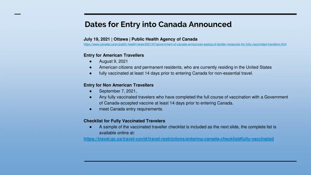 dates for entry into canada announced