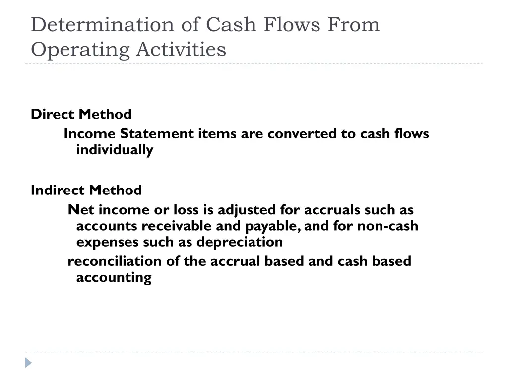 determination of cash flows from operating