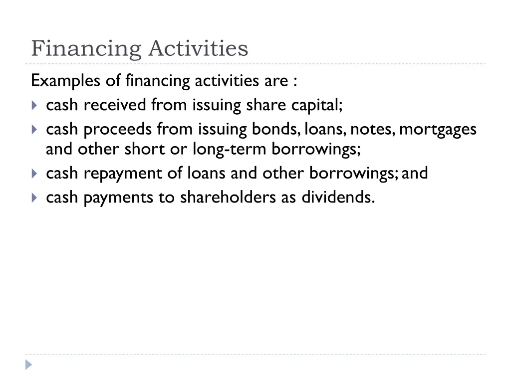 financing activities examples of financing