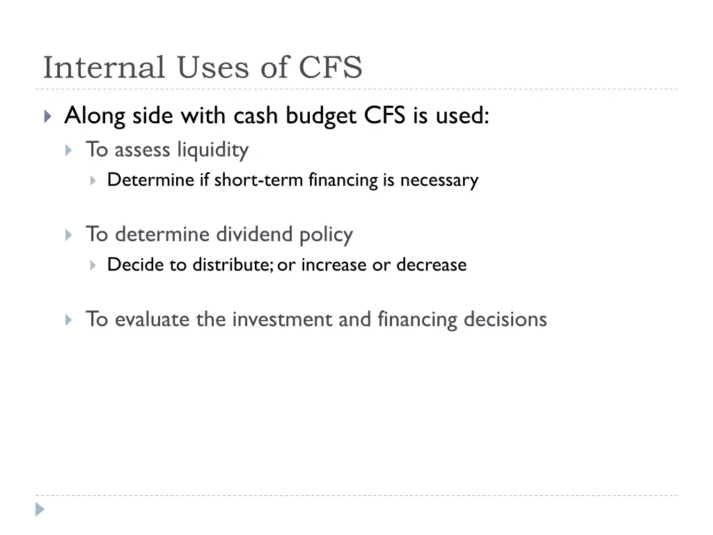 internal uses of cfs