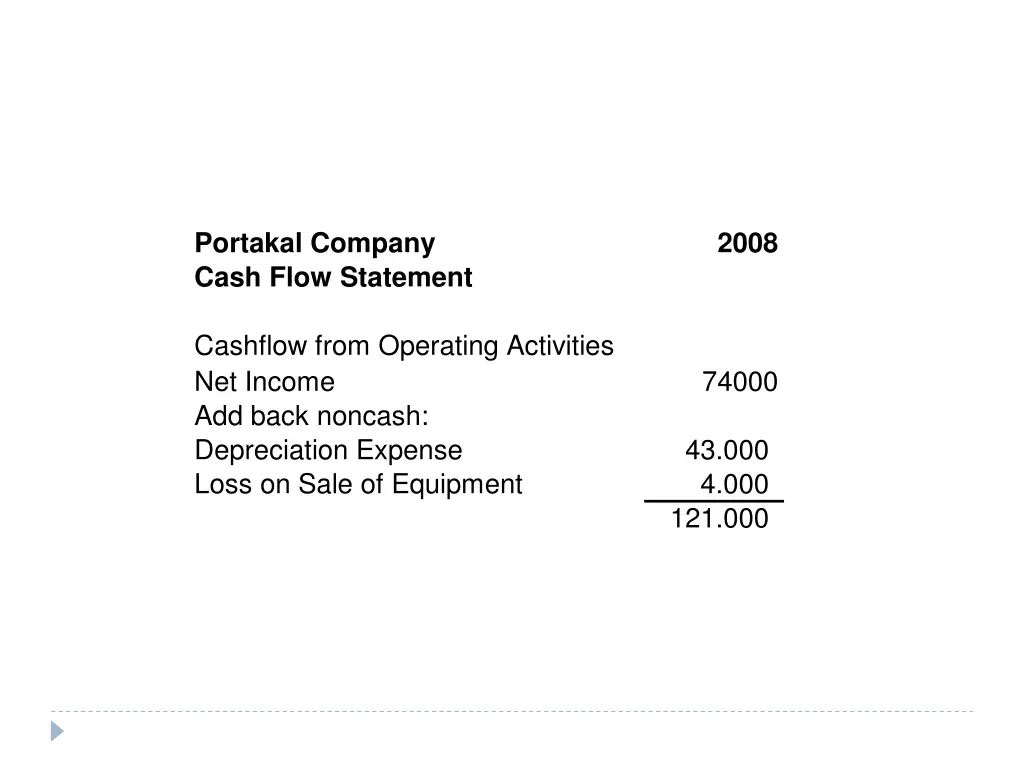 portakal company cash flow statement