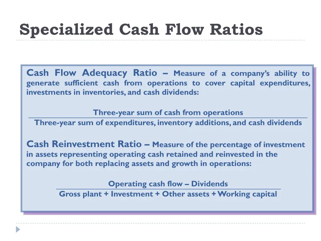 specialized cash flow ratios