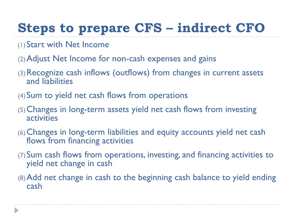 steps to prepare cfs indirect cfo