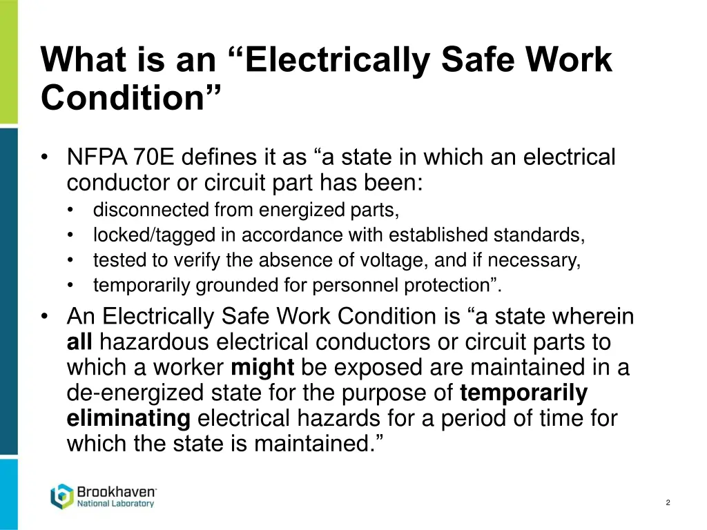 what is an electrically safe work condition
