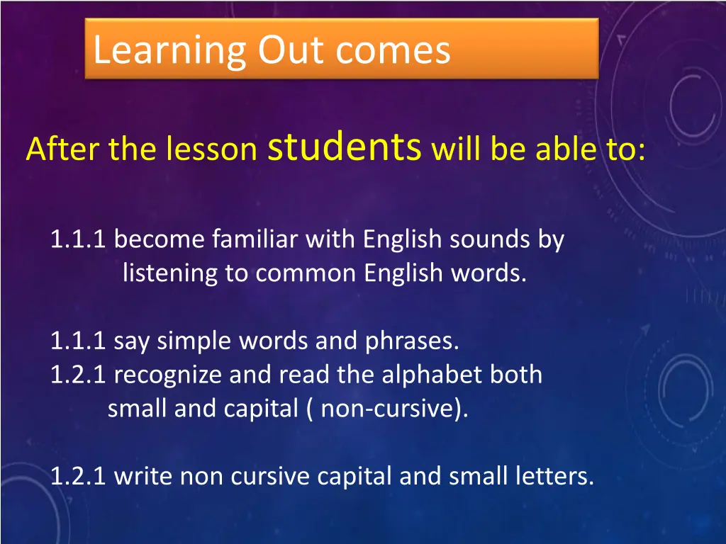 learning out comes