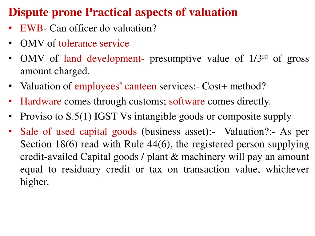 dispute prone practical aspects of valuation 1