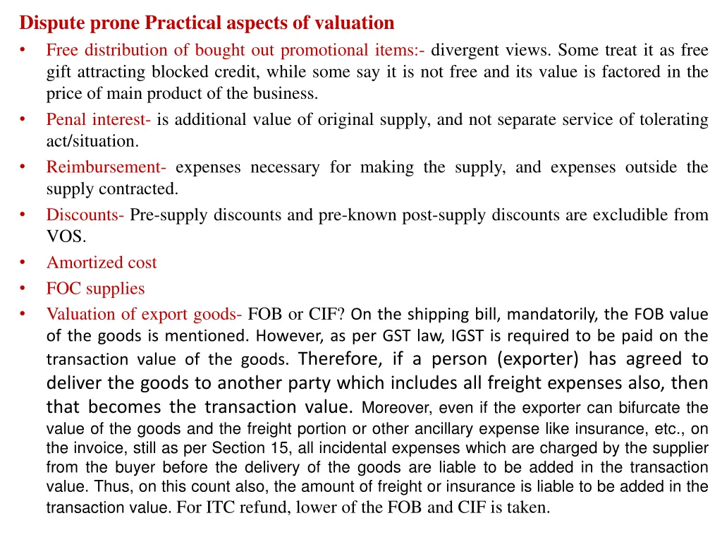dispute prone practical aspects of valuation free