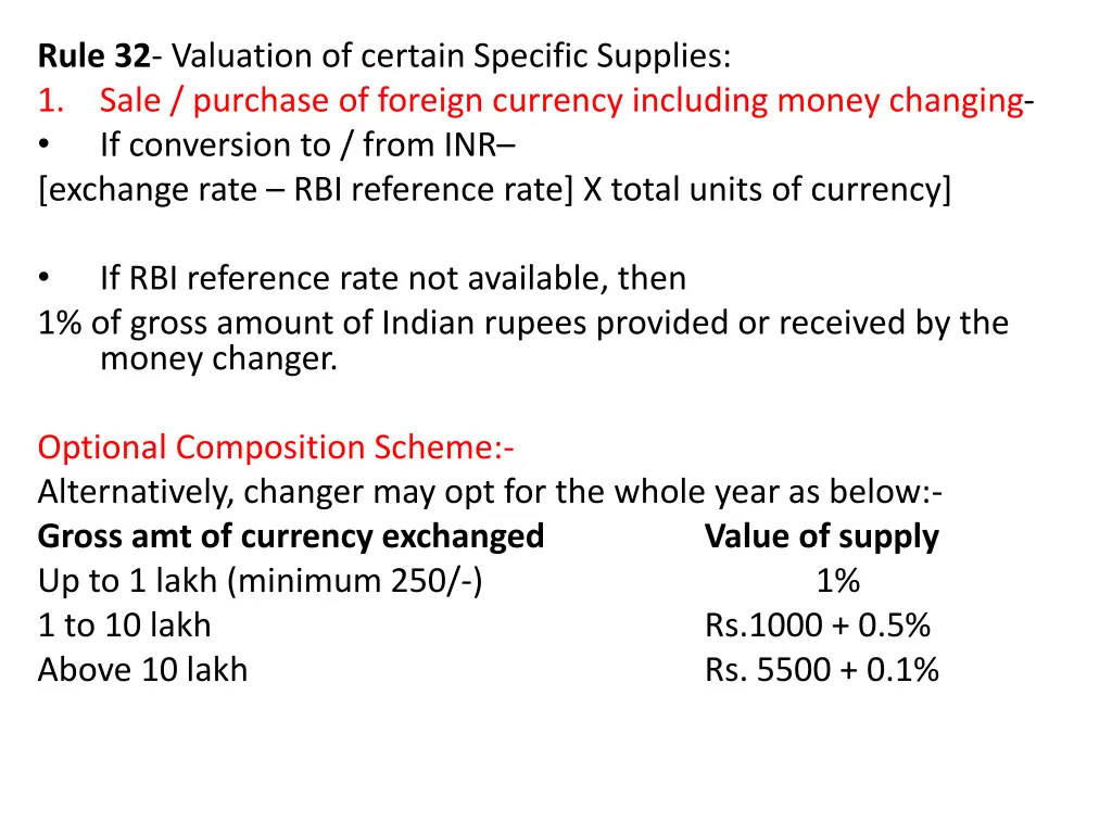 rule 32 valuation of certain specific supplies