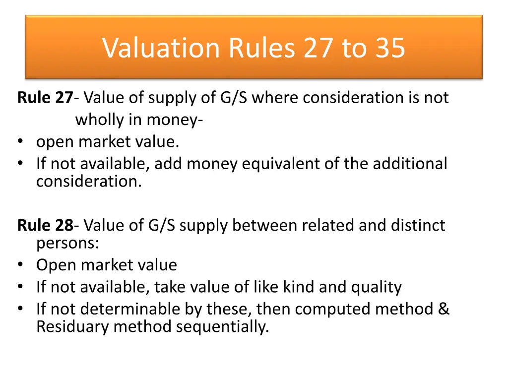 valuation rules 27 to 35