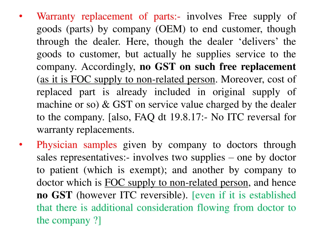 warranty replacement of parts involves free