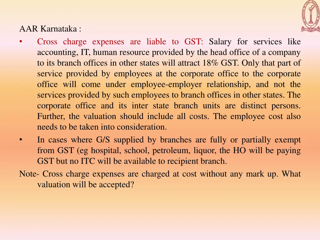 aar karnataka cross charge expenses are liable