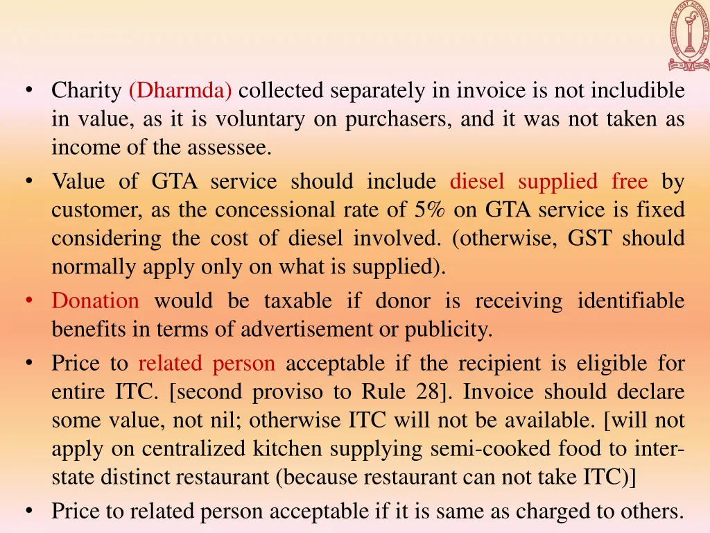 charity dharmda collected separately in invoice