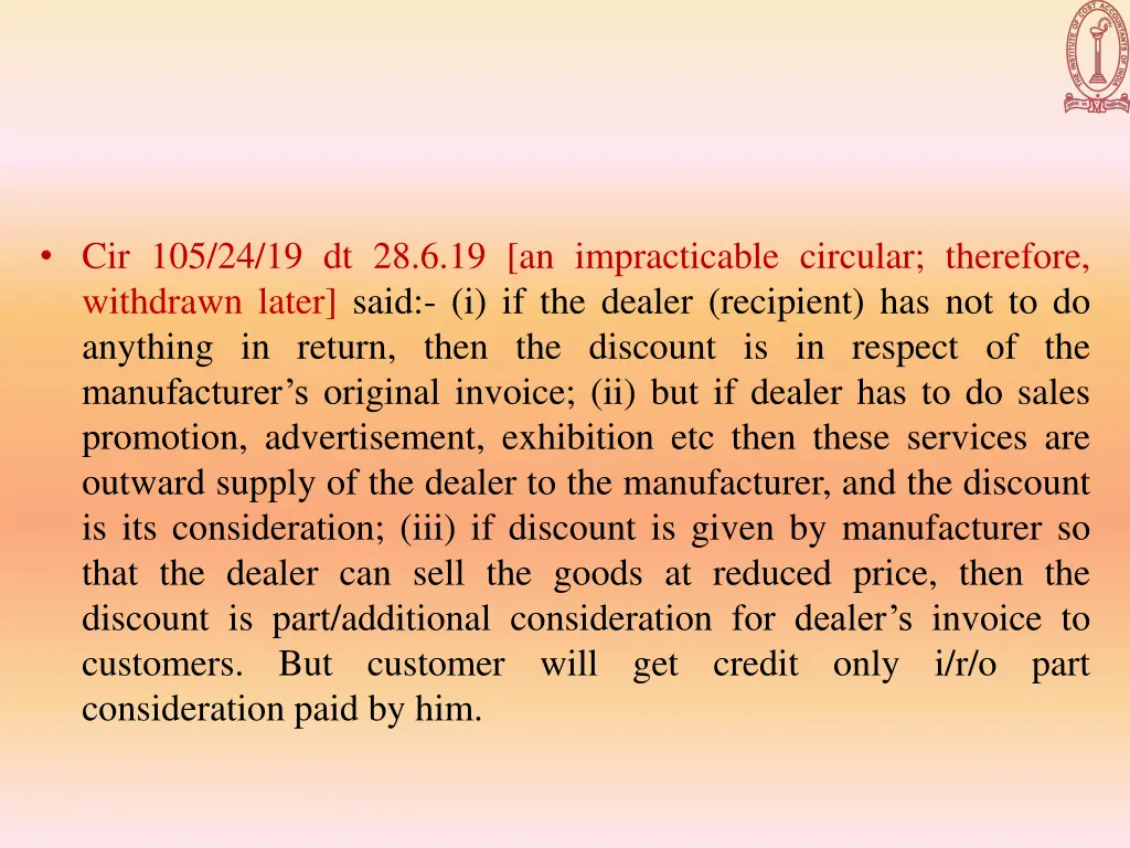 cir 105 24 19 dt 28 6 19 an impracticable