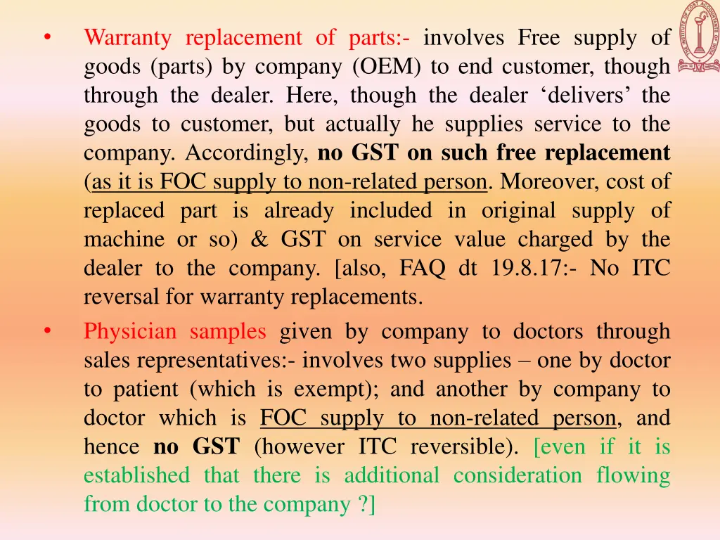 warranty replacement of parts involves free