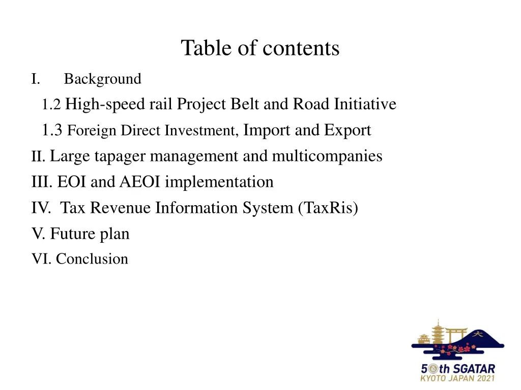 table of contents