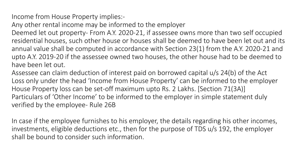 income from house property implies any other