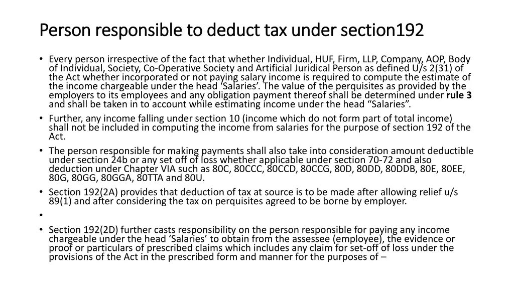 person responsible to deduct tax under section192