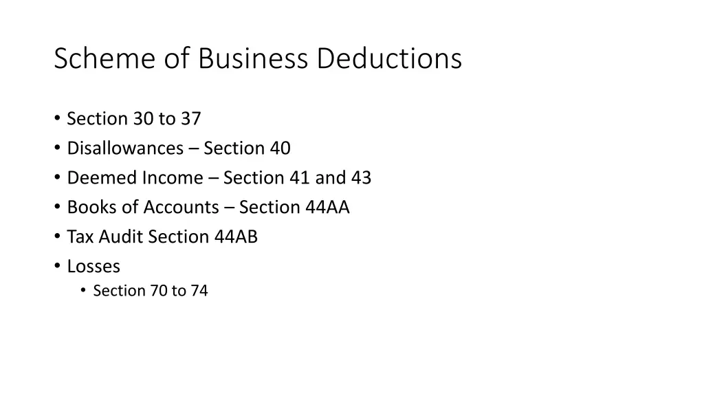 scheme of business deductions