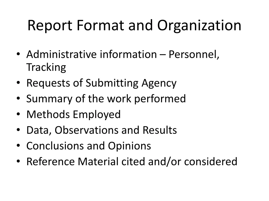 report format and organization