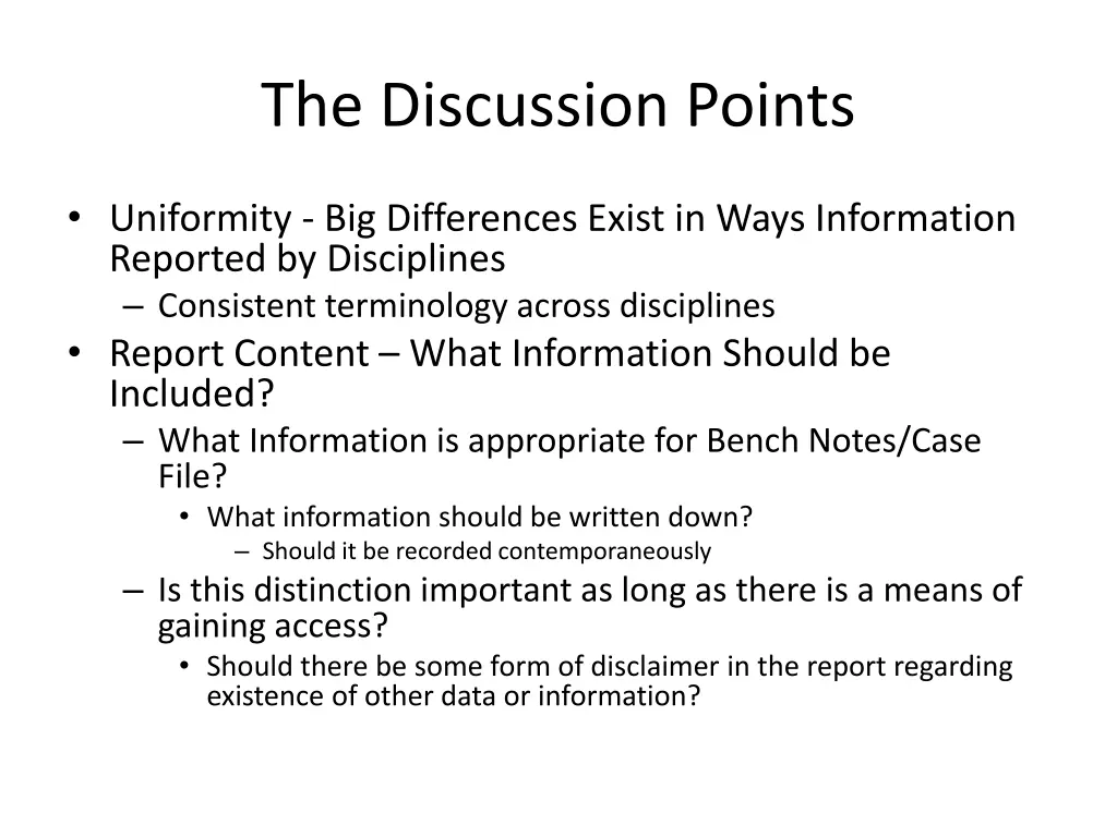the discussion points