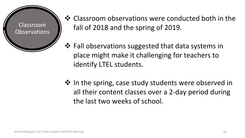 classroom observations were conducted both
